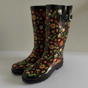 Landchief Women's Garden Blossom Rain Boots Tall Waterproof Anti-Slip Size 7 NEW